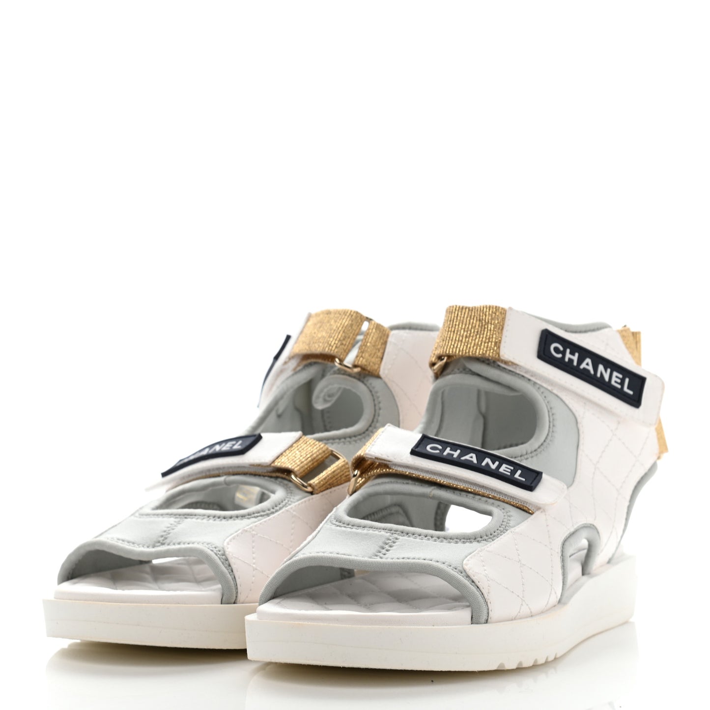 Goatskin Fabric Gladiator Sandals 40 White Light Grey Navy Blue