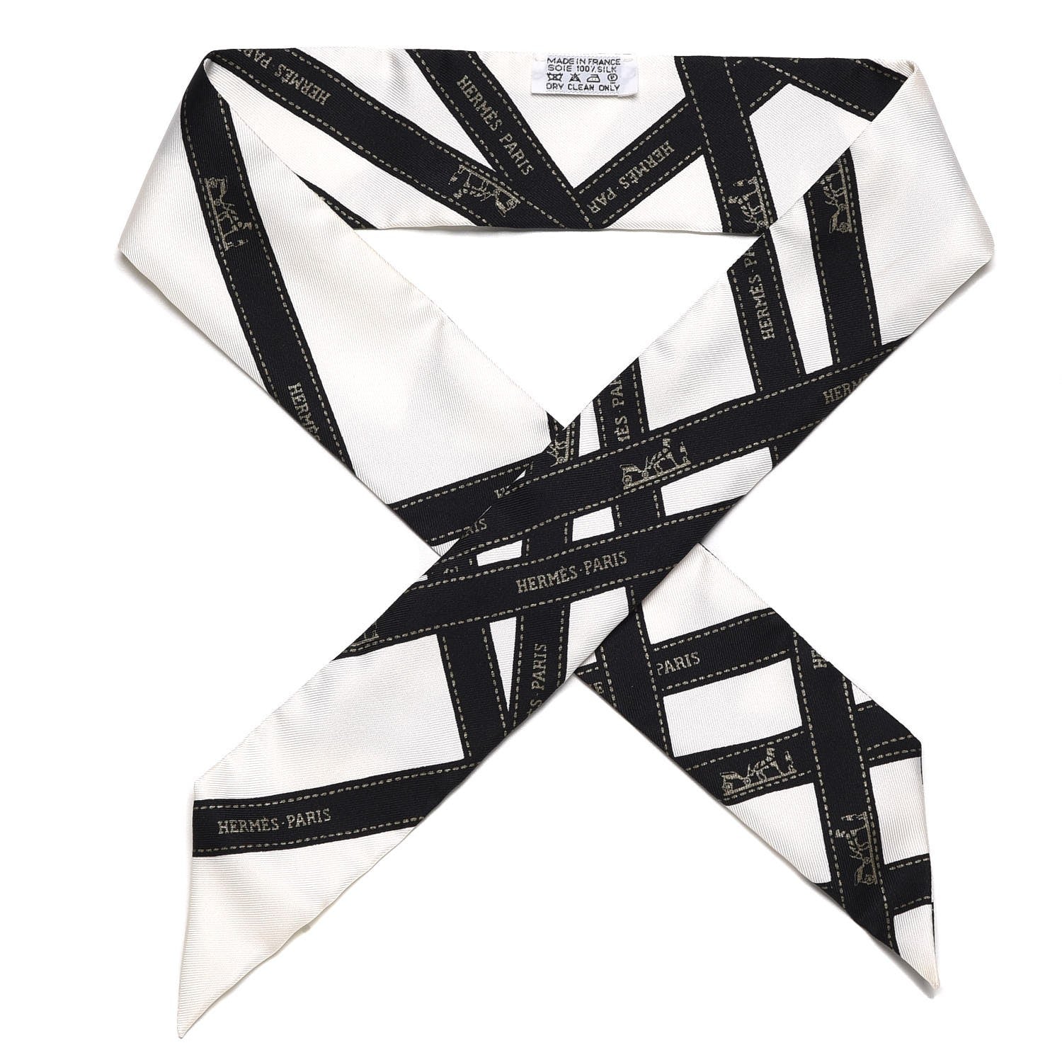 Hermes Silk Bolduc Twilly White Black 1 of 5