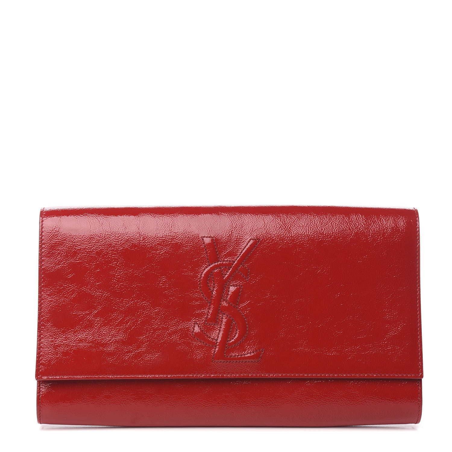 Saint Laurent Textured Patent Monogram Large Belle De Jour Clutch Red 1 of 8