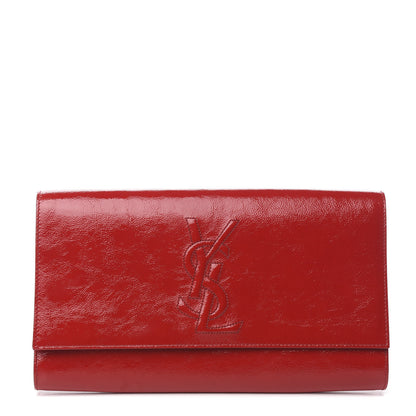 Saint Laurent Textured Patent Monogram Large Belle De Jour Clutch Red 1 of 8