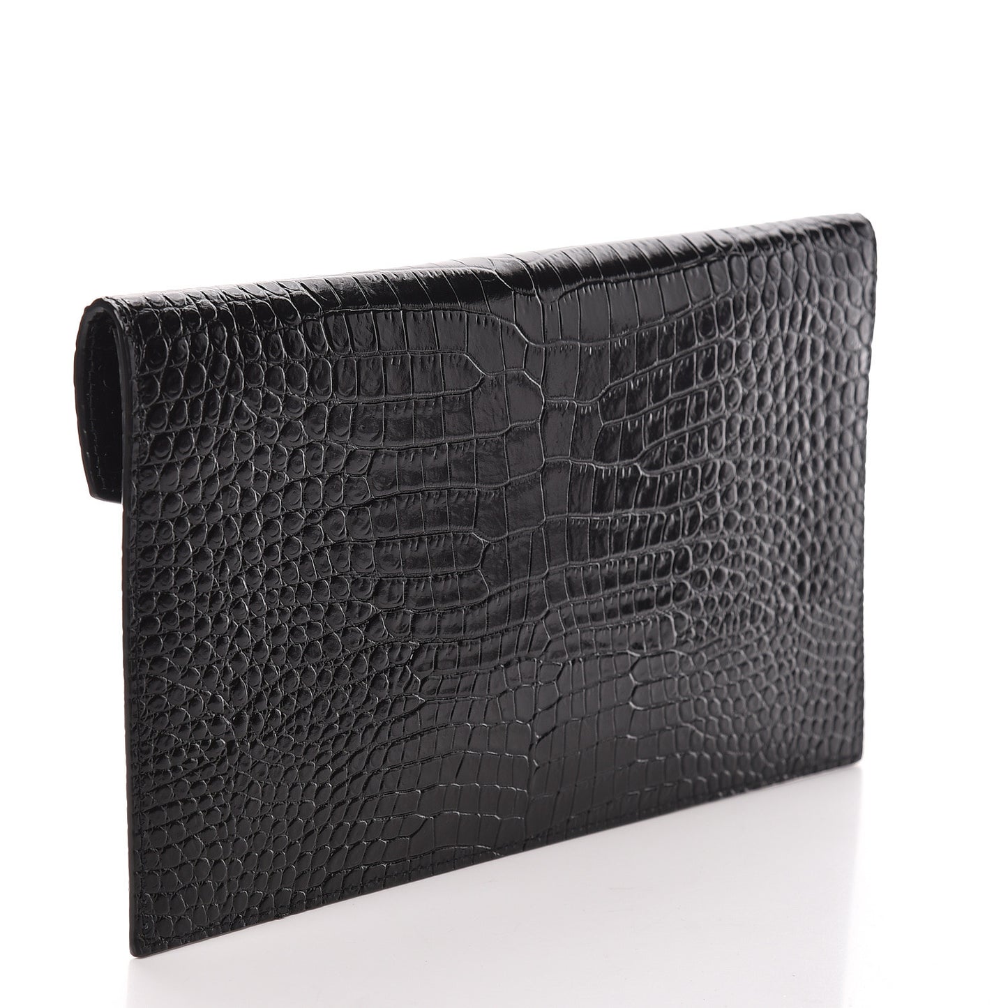 Calfskin Crocodile Embossed Uptown Monogram Clutch Black