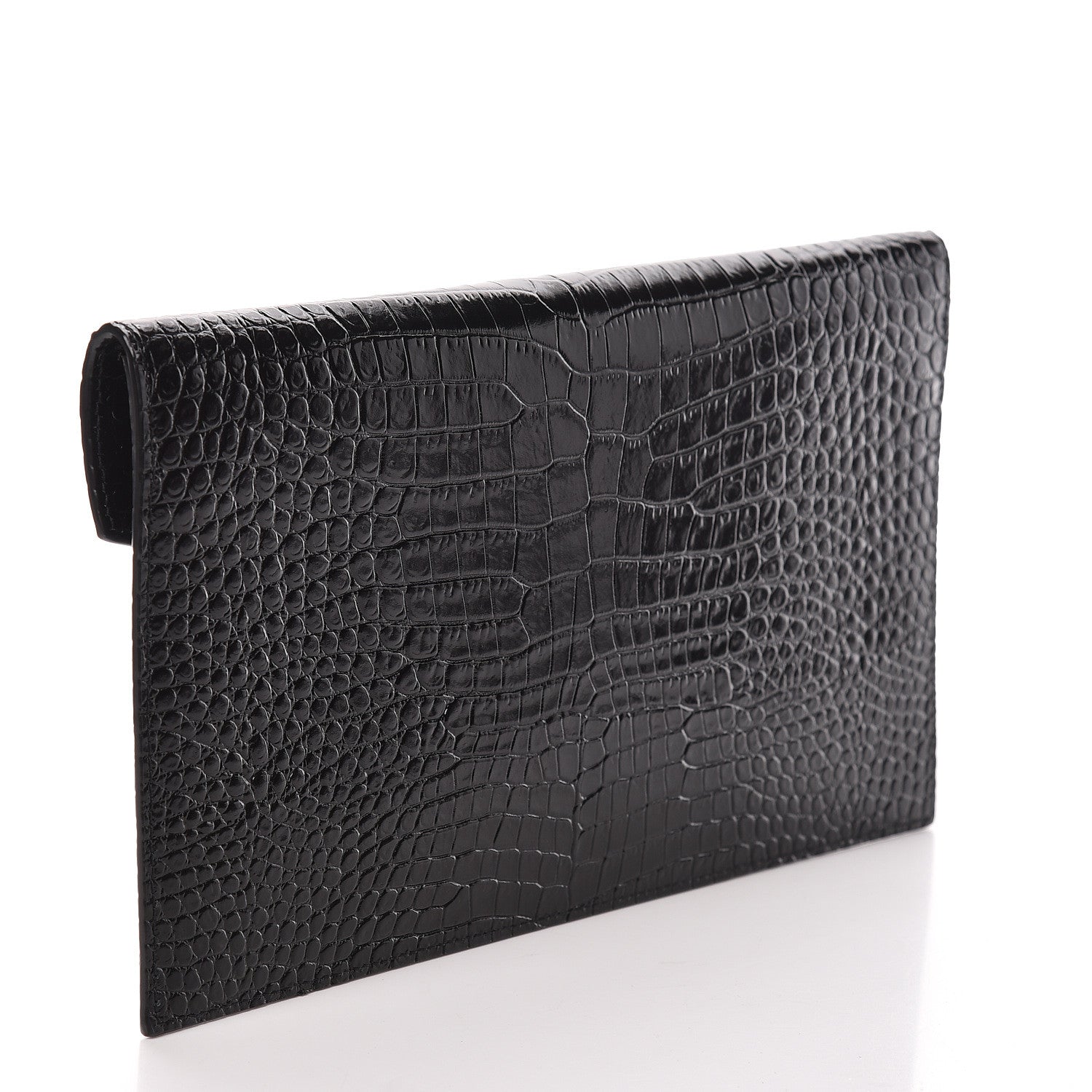 Saint Laurent Calfskin Crocodile Embossed Uptown Monogram Clutch Black 3 of 7