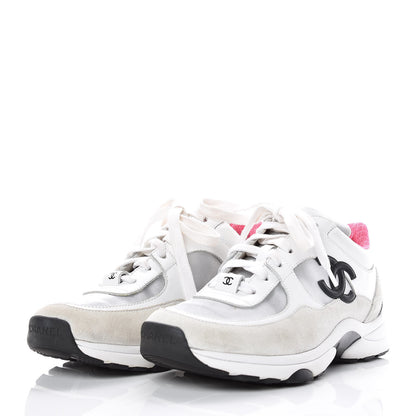 Chanel Calfskin Fabric Sneakers 35 White Silver Fluo Pink 3 of 8