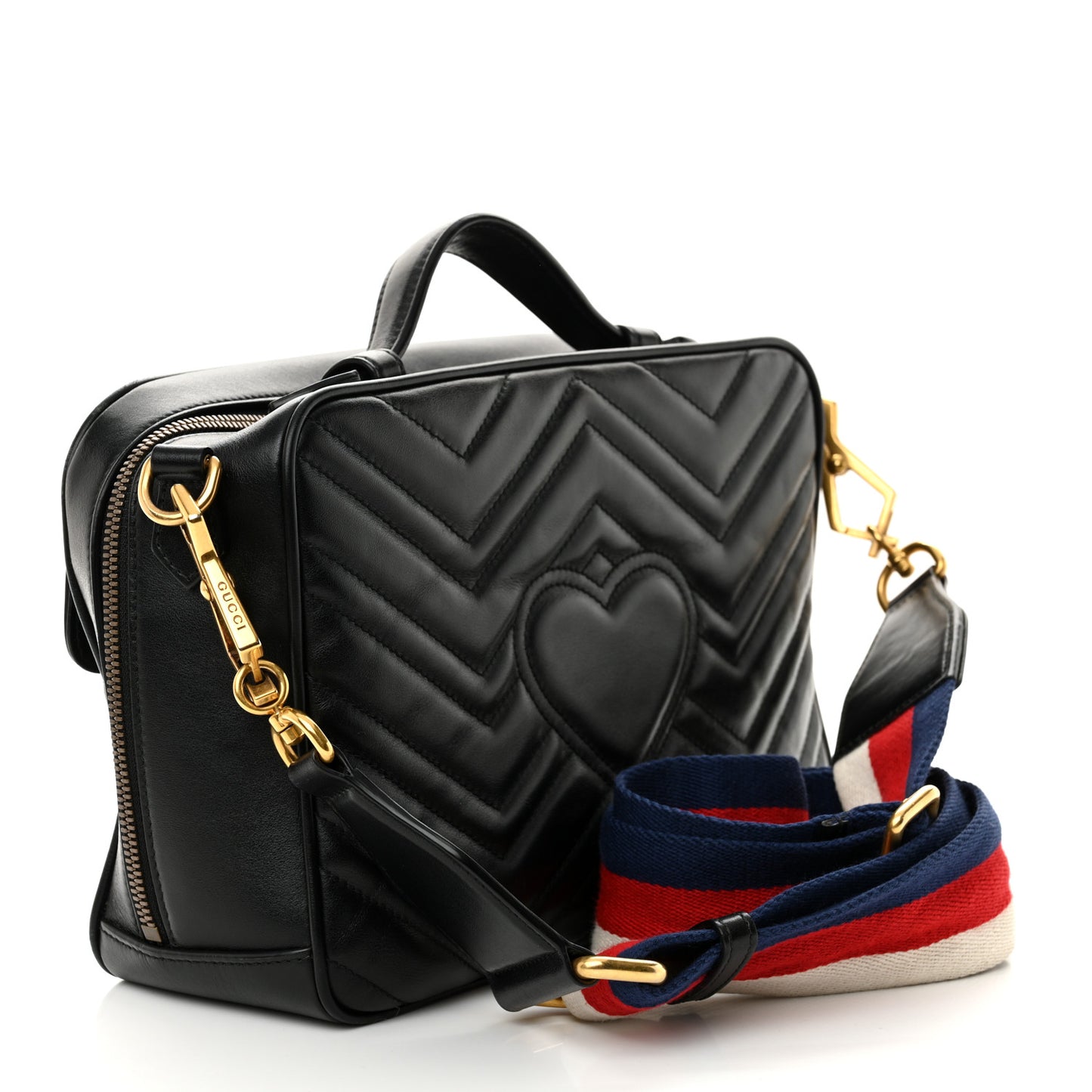 Calfskin Matelasse Sylvie Web Small GG Marmont Top Handle Shoulder Bag Black