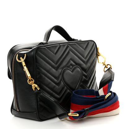Gucci Calfskin Matelasse Sylvie Web Small GG Marmont Top Handle Shoulder Bag Black 3 of 14