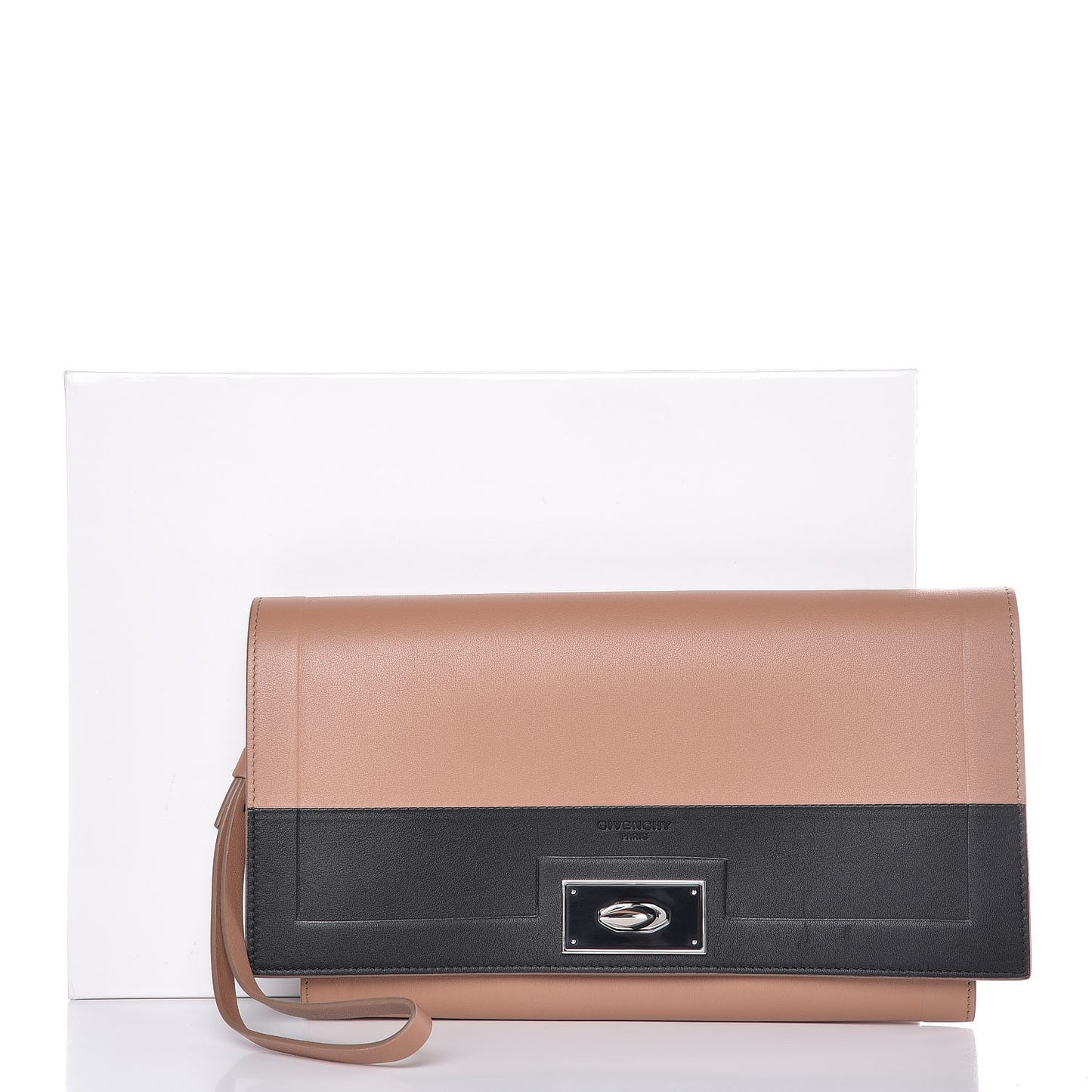 Calfskin Shark Lock Wristlet Clutch Old Pink Black