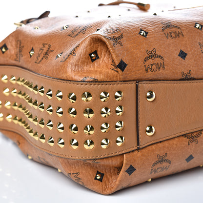 MCM Visetos Studded Medium Drawstring Shopper Cognac 9 of 15