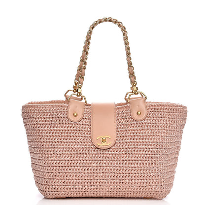Chanel Straw Raffia Tote Pink 1 of 16