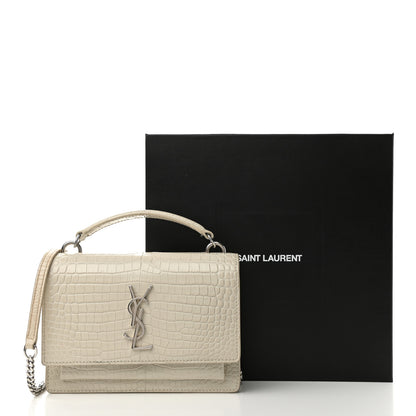 Saint Laurent Calfskin Crocodile Embossed Monogram Sunset Chain Wallet Blanc Vintage 12 of 12