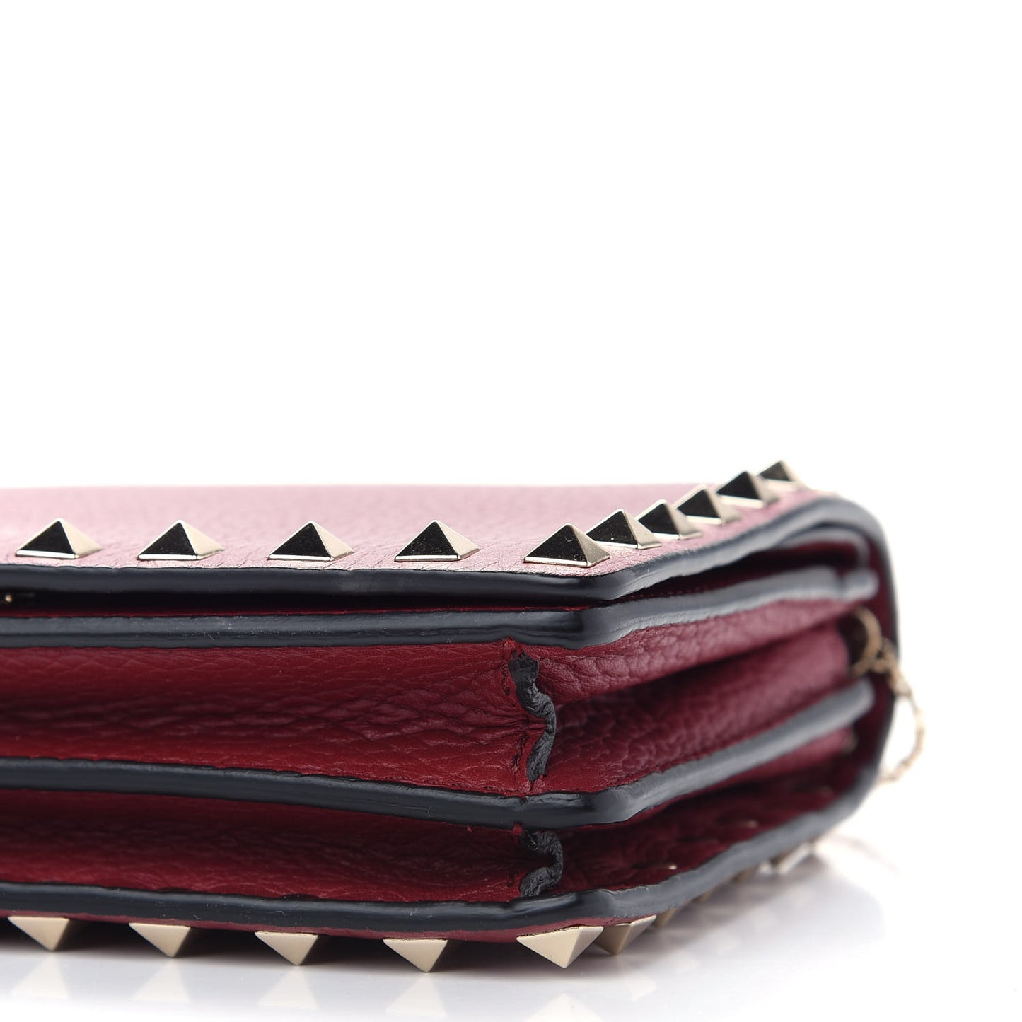 Pebbled Calfskin Rockstud Wallet on Chain Rubino