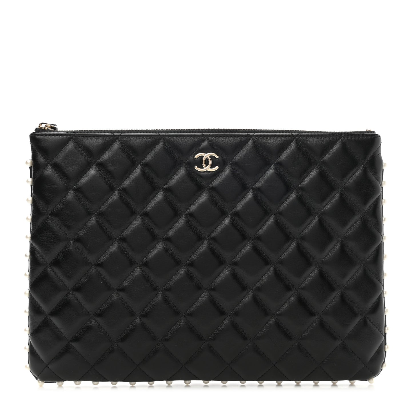Calfskin Quilted Pearl Medium Cosmetic Case Black