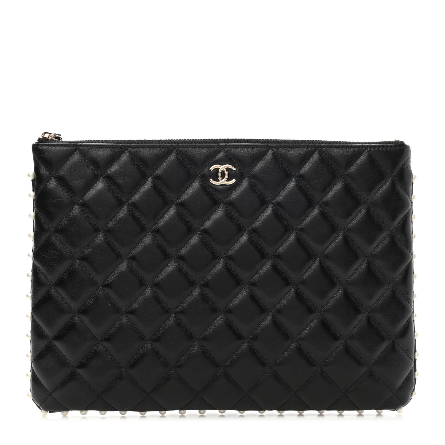 Chanel Calfskin Quilted Pearl Medium Cosmetic Case Black 1 of 8