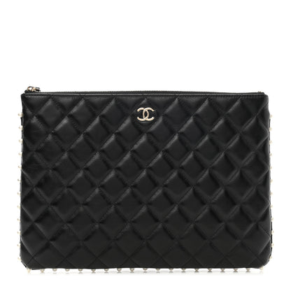 Chanel Calfskin Quilted Pearl Medium Cosmetic Case Black 1 of 8