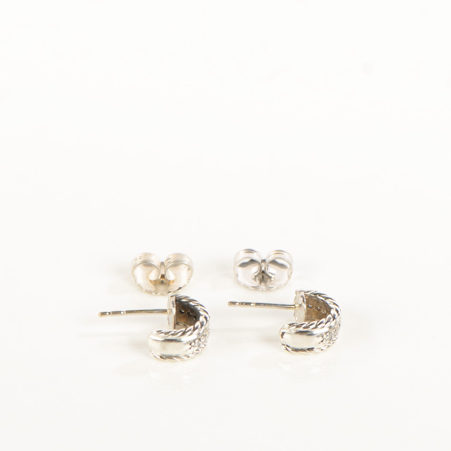 David Yurman Sterling Silver Pave Diamond 12mm Extra Small Cable Classics Earrings 3 of 4