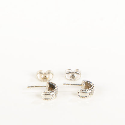 David Yurman Sterling Silver Pave Diamond 12mm Extra Small Cable Classics Earrings 3 of 4
