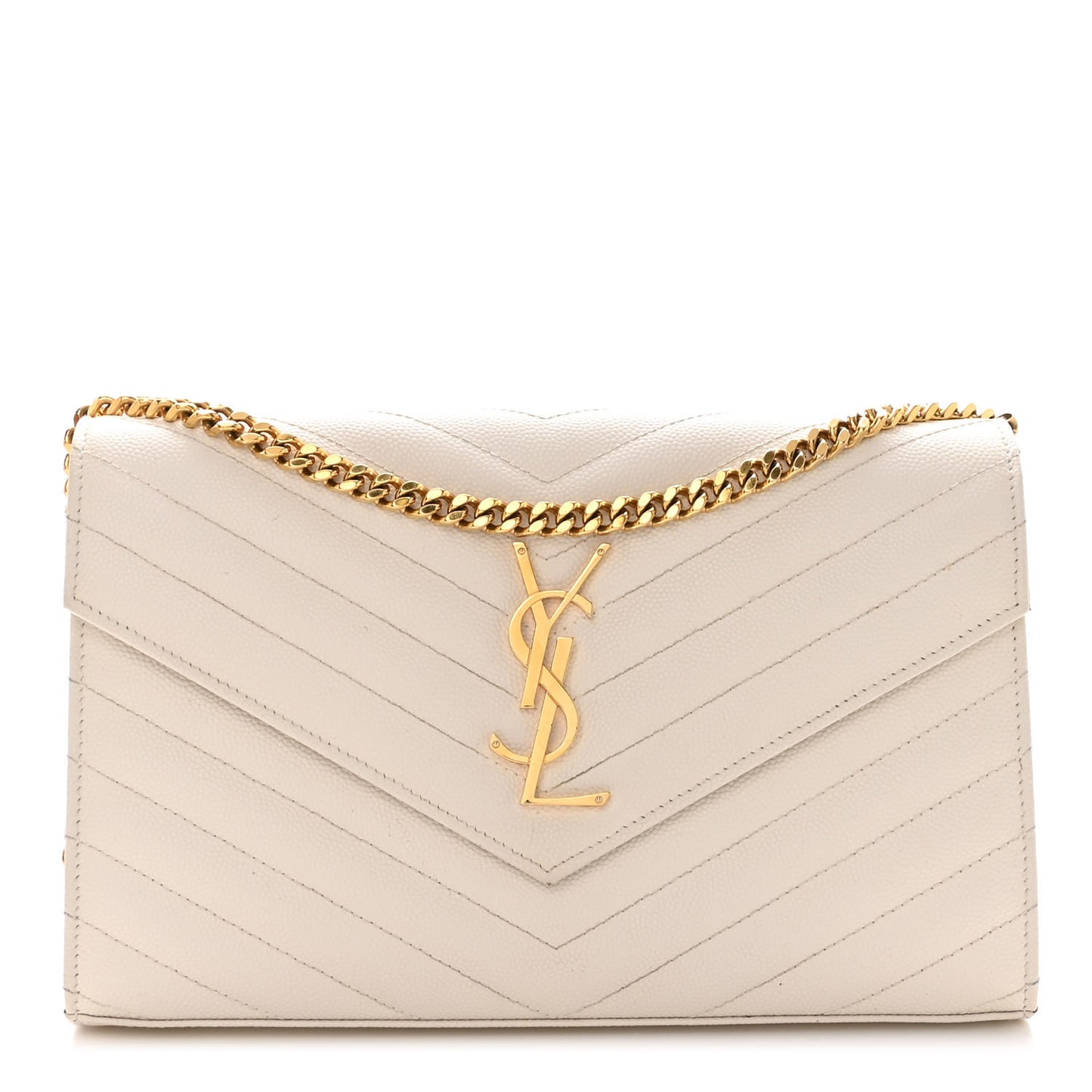 Grain De Poudre Matelasse Chevron Monogram Chain Wallet Crema Soft