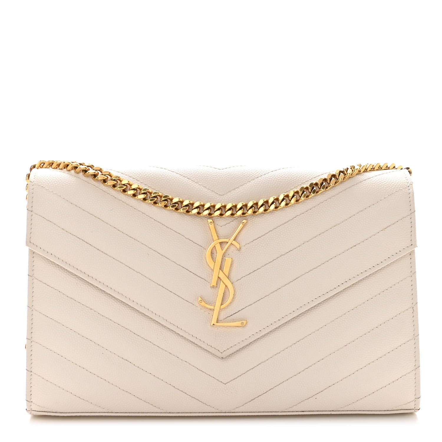 Saint Laurent Grain De Poudre Matelasse Chevron Monogram Chain Wallet Crema Soft 1 of 12
