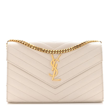 Saint Laurent Grain De Poudre Matelasse Chevron Monogram Chain Wallet Crema Soft 1 of 12