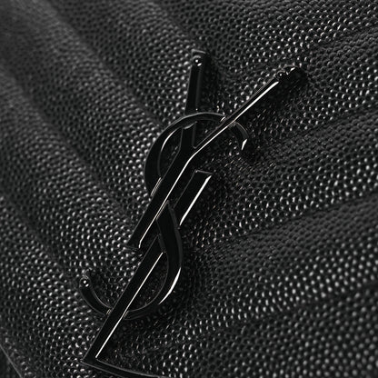 Saint Laurent Grain De Poudre Matelasse Chevron Monogram Monochrome Envelope Chain Wallet Black 15 of 15