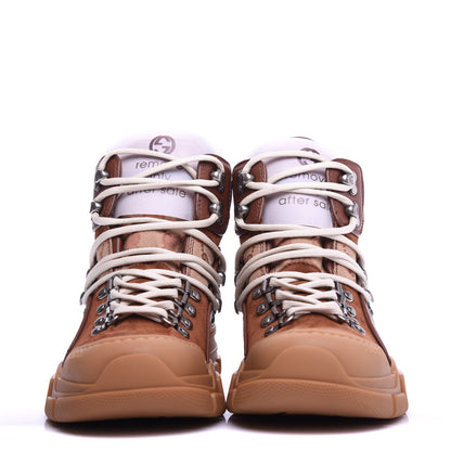 Gucci X SEGA Suede Calfskin GG Monogram Womens Flashtrek High-Top Sneakers 36 New Cuir Beige Ruggine 3 of 11