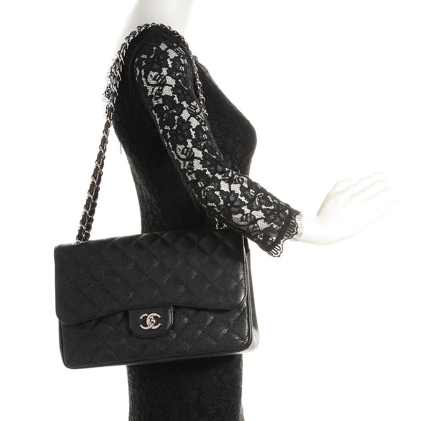 Caviar Quilted Jumbo Double Flap Black