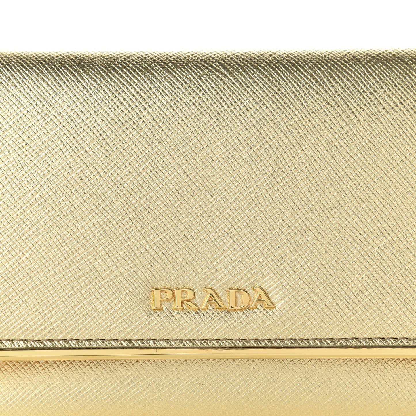 Saffiano Metal Bar Flap Wallet Platino