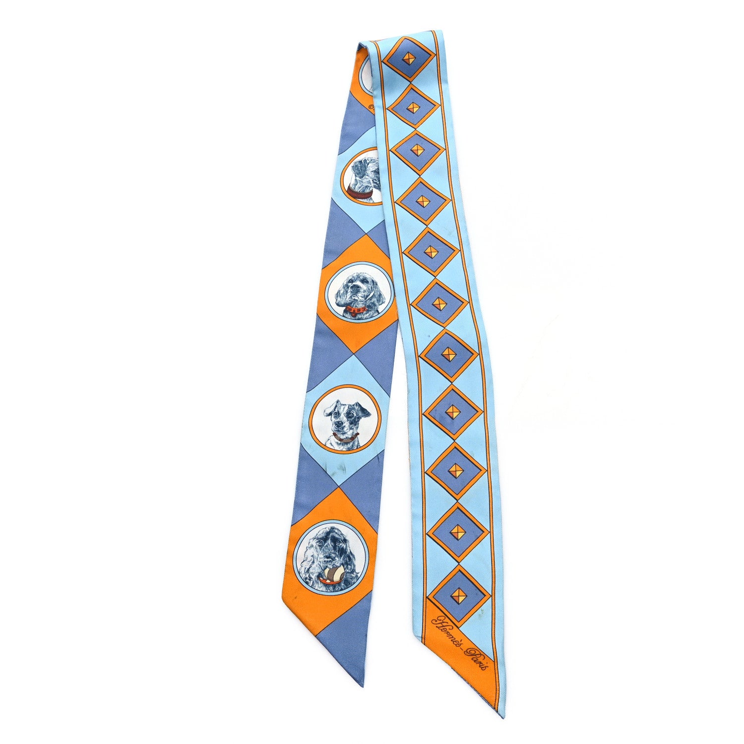 Hermes Silk Colliers Et Chiens Twilly Ciel Orange Gris Bleuete 2 of 4