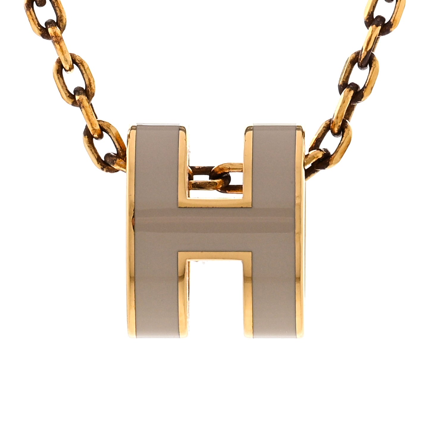 Lacquered Gold Mini Pop H Pendant Necklace Marron Glace