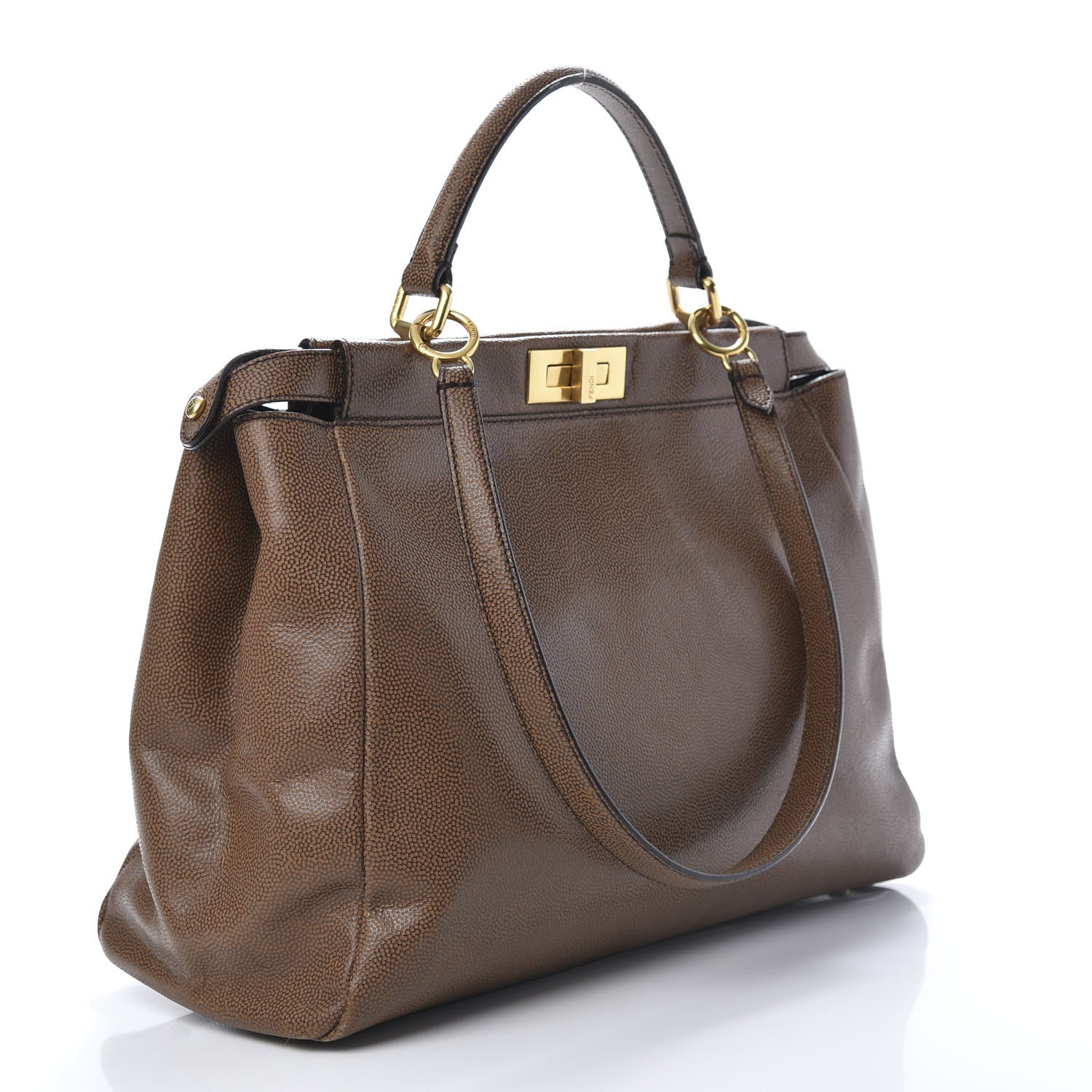 Fendi Patent Large Peekaboo Iconic Satchel Brown 3 of 17