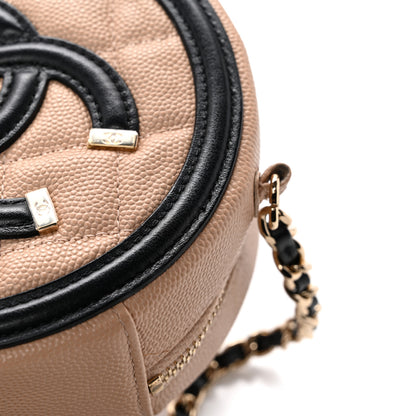 Chanel Caviar Quilted Round Filigree Crossbody Beige Black 11 of 12
