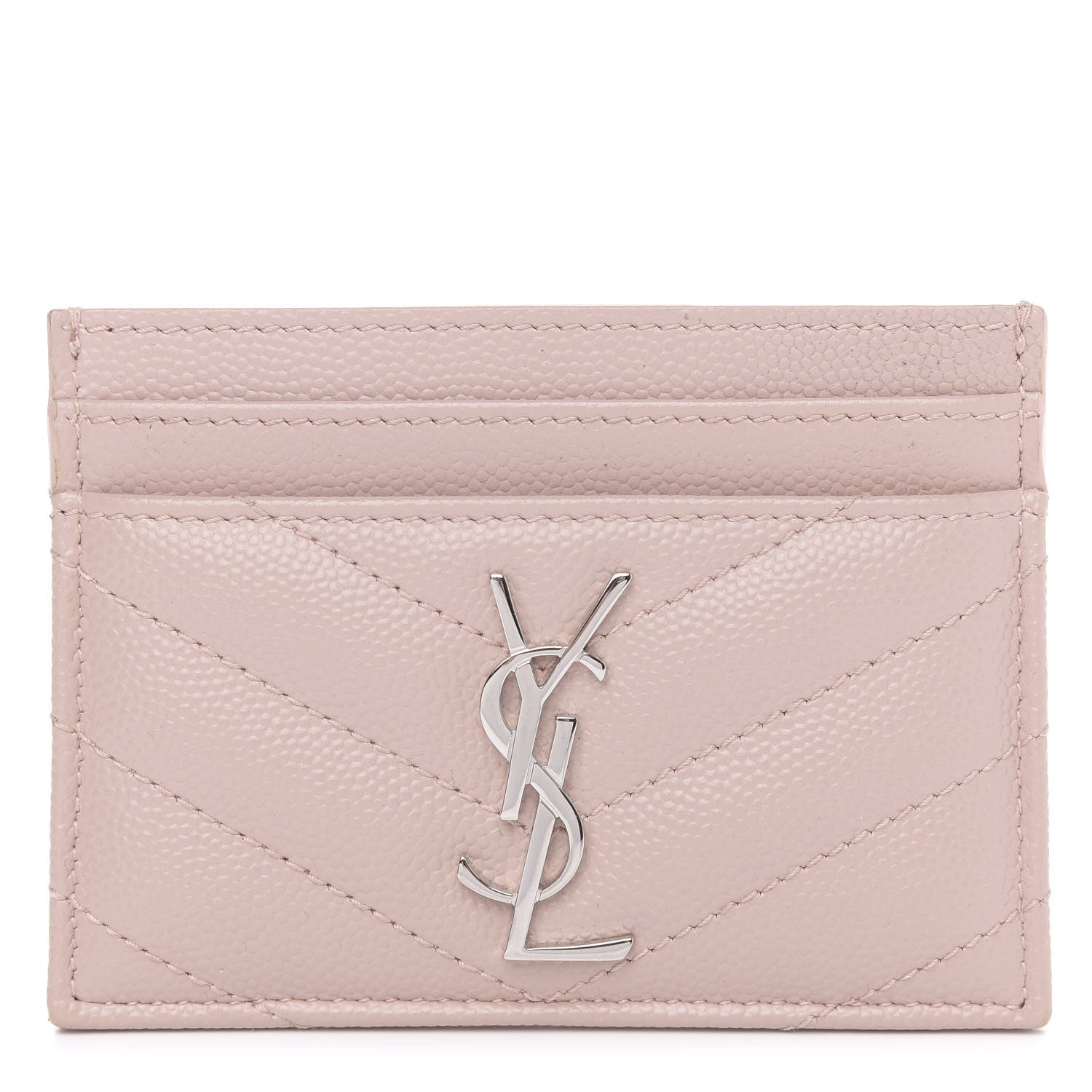 Saint Laurent Grain De Poudre Matelasse Chevron Monogram Credit Card Case Pale Blush 1 of 8