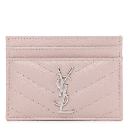 Saint Laurent Grain De Poudre Matelasse Chevron Monogram Credit Card Case Pale Blush 1 of 8