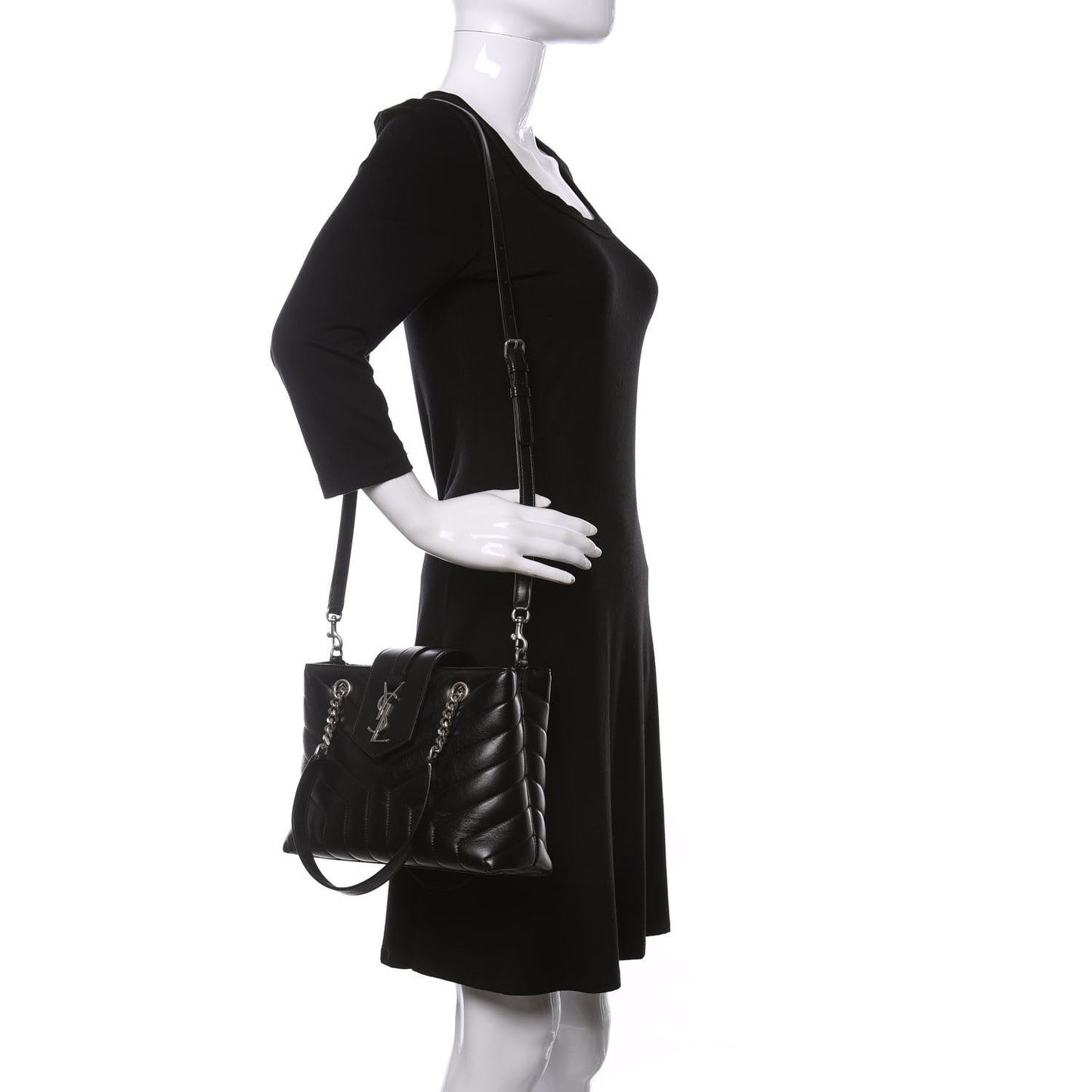 Calfskin Y Quilted Monogram Small Loulou Shopper Black