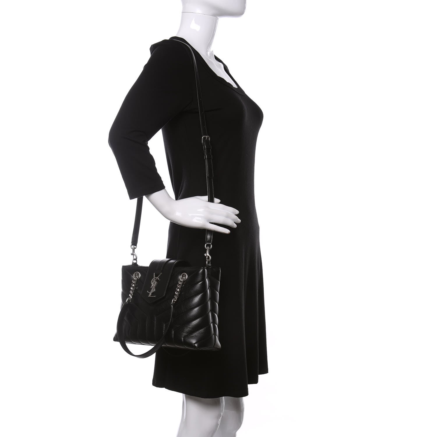 Saint Laurent Calfskin Y Quilted Monogram Small Loulou Shopper Black 2 of 9