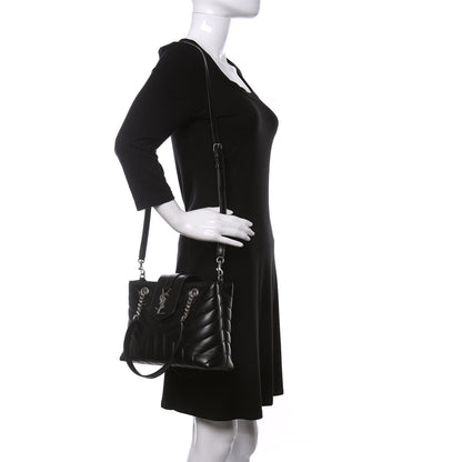 Saint Laurent Calfskin Y Quilted Monogram Small Loulou Shopper Black 2 of 9