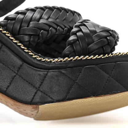 Chanel Calfskin Quilted Chain Around Wedge Sandals 37 Black 10 of 10