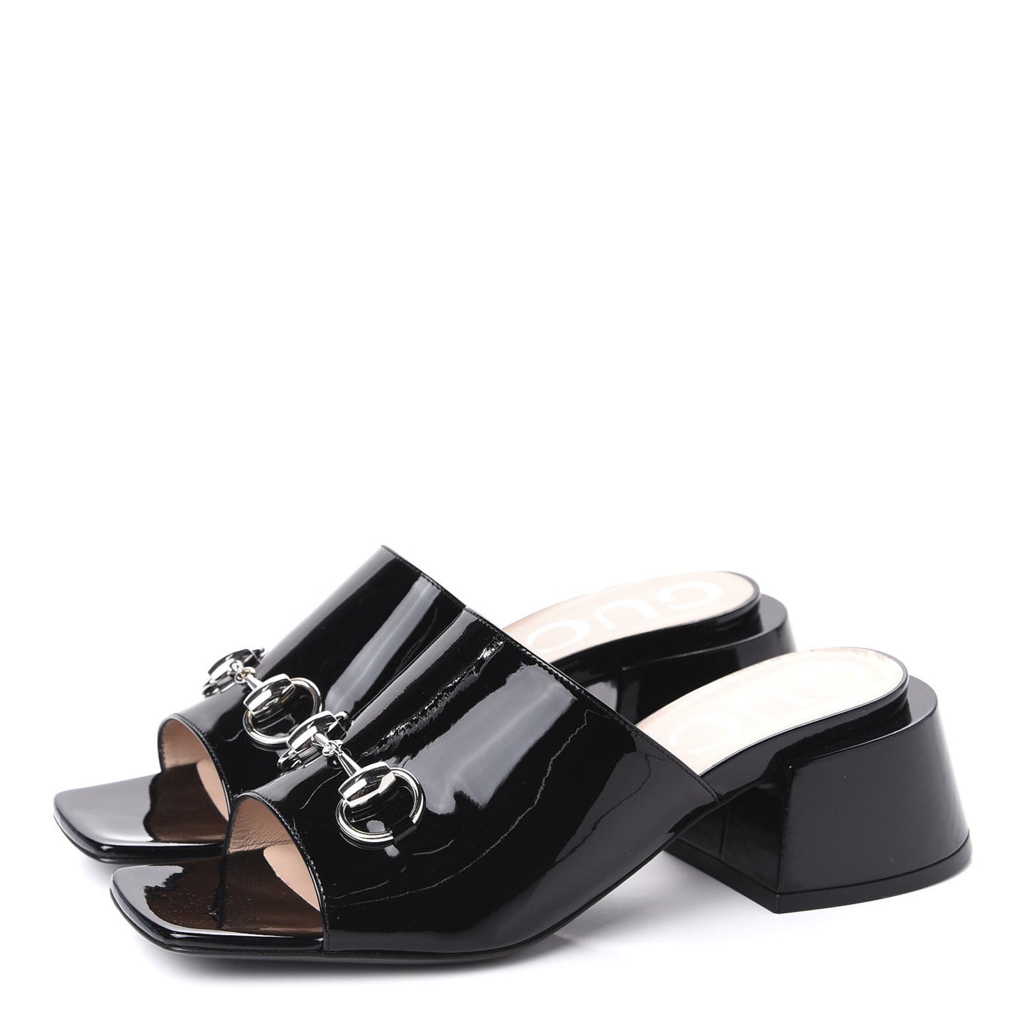 Patent Lexi Horsebit Mid-Heel Slide Sandals 37.5 Black