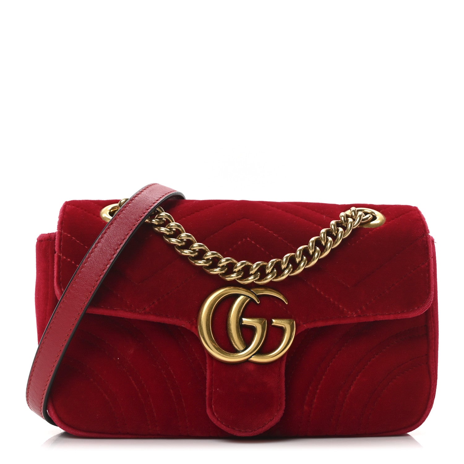 Gucci Velvet Matelasse Mini GG Marmont Shoulder Bag Hibiscus Red 1 of 10
