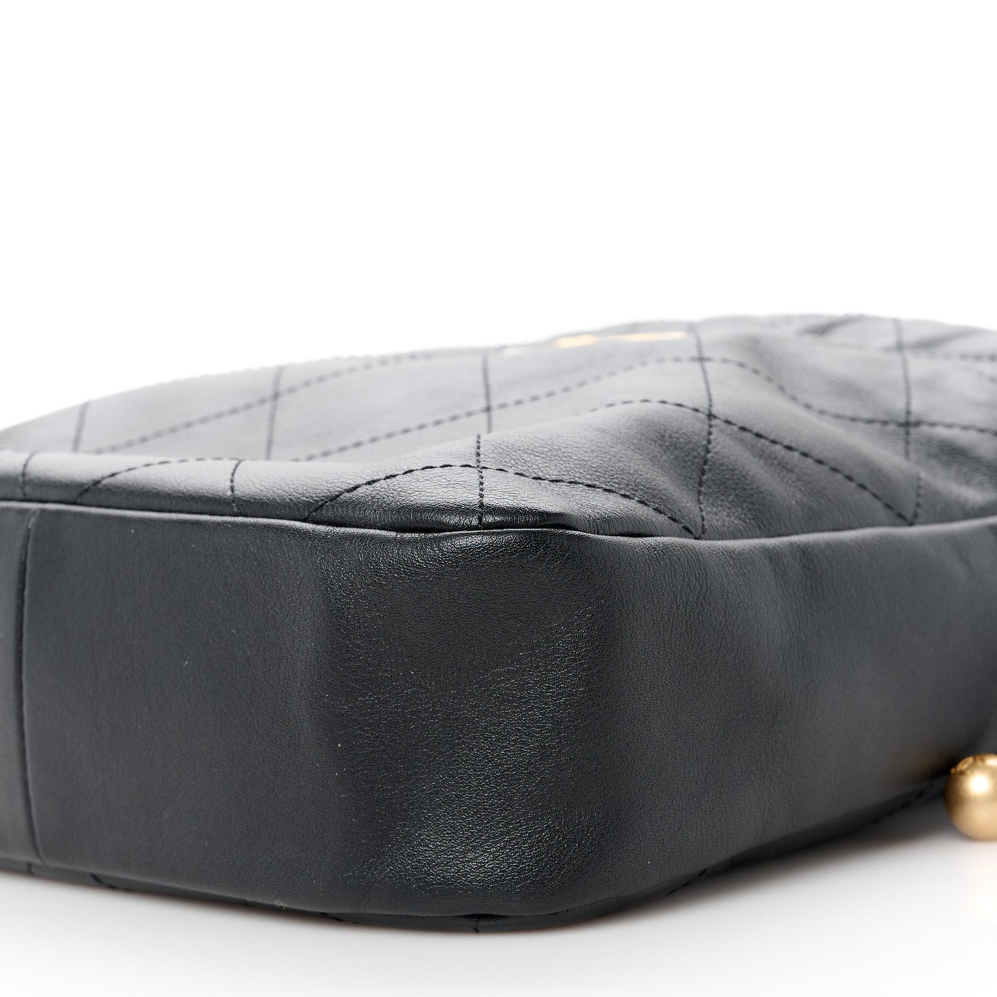 Calfskin Quilted Drawstring Bucket Bag Black