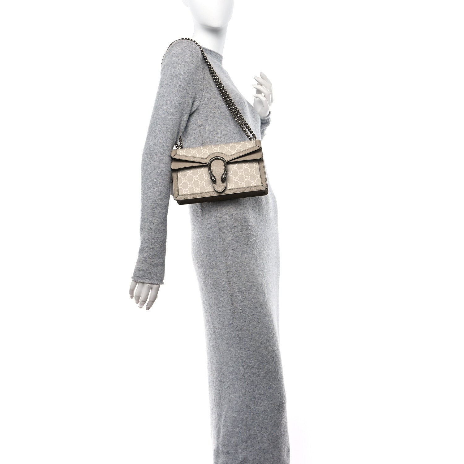 Gucci GG Supreme Monogram Textured Dollar Calfskin Small Rectangular Dionysus Shoulder Bag Beige Mystic White Oatmeal 2 of 10