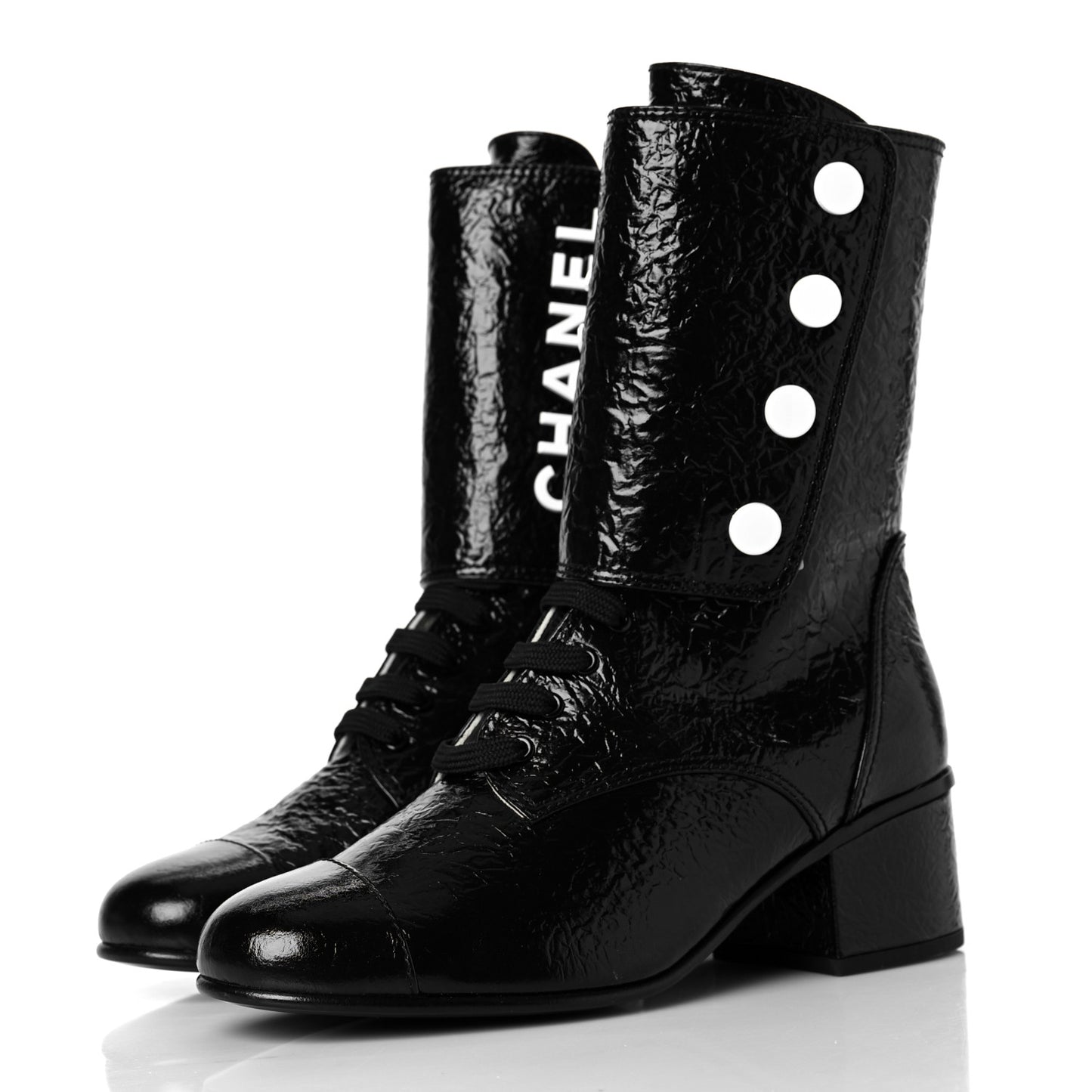 Patent Goatskin Cap Toe CC Lace Up Boots 39 Black