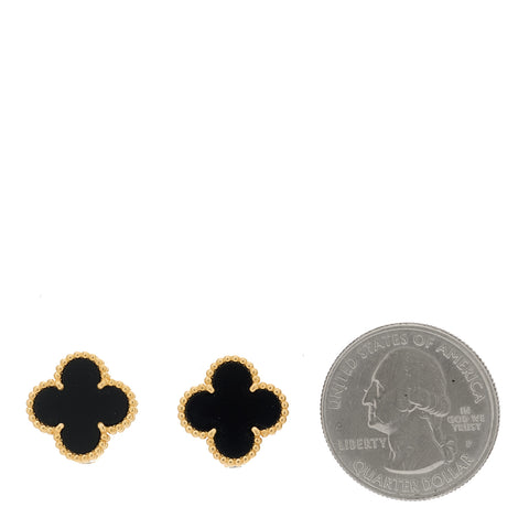 18k Yellow Gold Black Onyx Vintage Alhambra Earrings