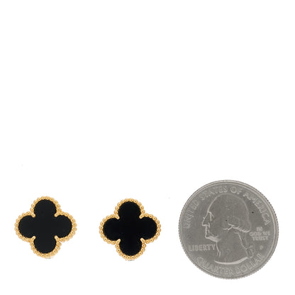 Van Cleef & Arpels 18k Yellow Gold Black Onyx Vintage Alhambra Earrings 2 of 5