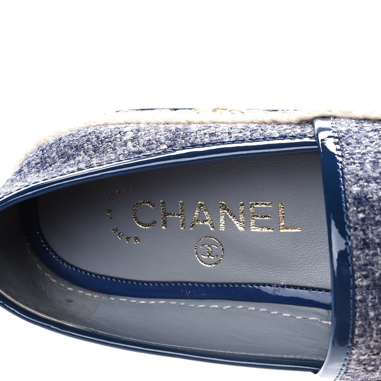 Fabric Patent Calfskin CC Espadrilles 35 Blue