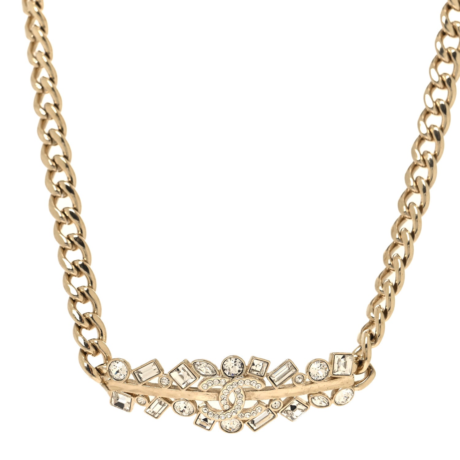 Chanel Crystal CC Link Choker Necklace Gold 1 of 5