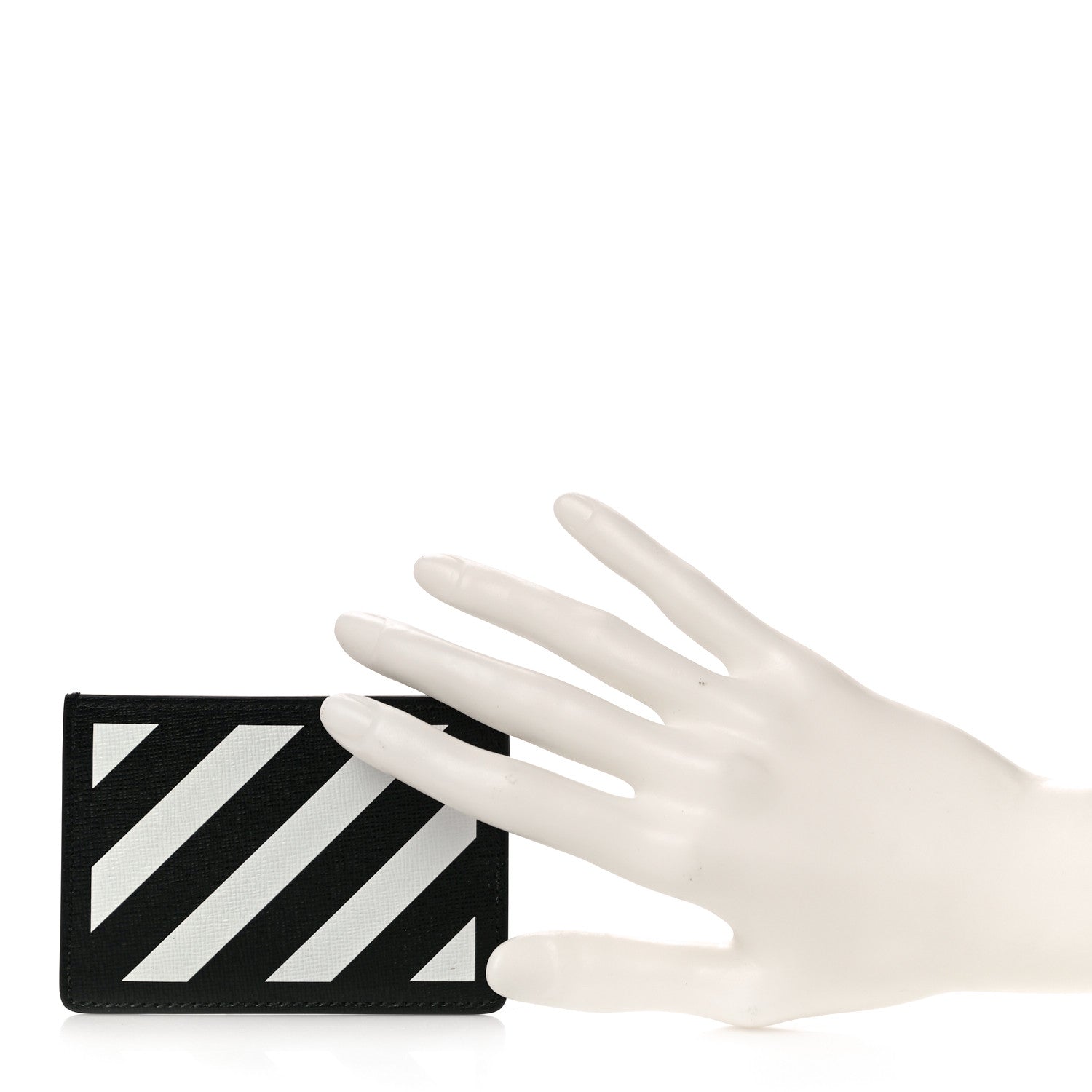 Off-White Saffiano Striped Diag Card Case Black White 2 of 9
