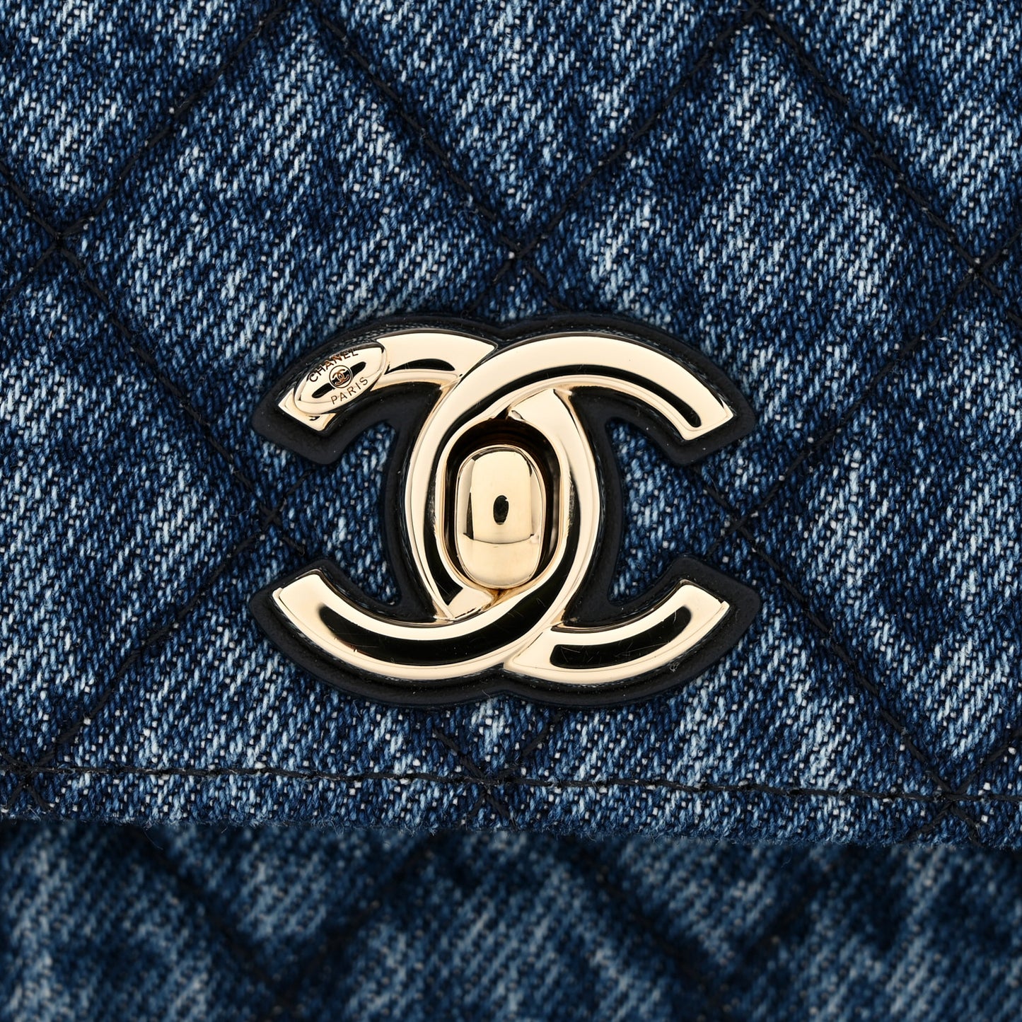Washed Denim Calfskin Quilted Coco Handle Clutch With Chain Blue