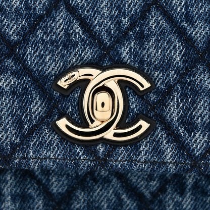 Chanel Washed Denim Calfskin Quilted Coco Handle Clutch With Chain Blue 12 of 13