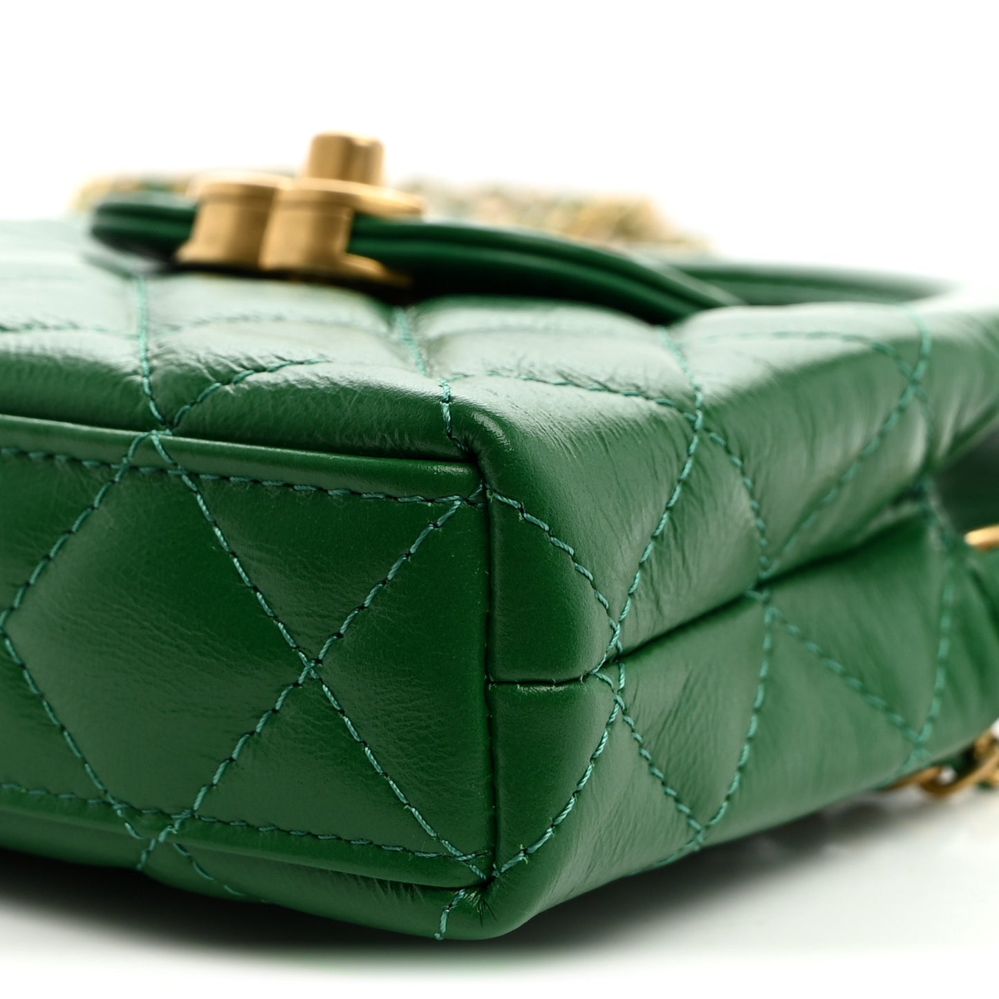 Shiny Aged Calfskin Quilted Mini Nano Kelly Shopper Green