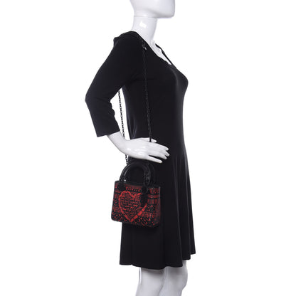 Christian Dior Smooth Calfskin Painted Mini Heart Clover Lady Dior Black Red 2 of 16